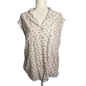 Jachs Girlfriend Floral Blouse Button Up Cap Sleeve XXL Womens